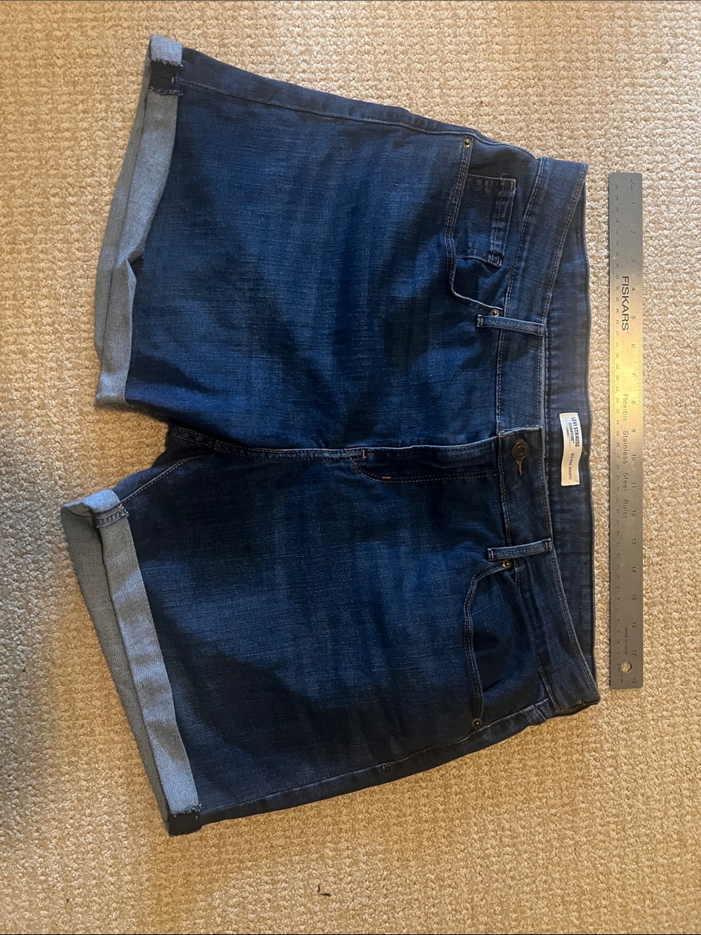 Levi's Dark Blue Mid Rise 5” Rolled-Cuff Denim Shorts